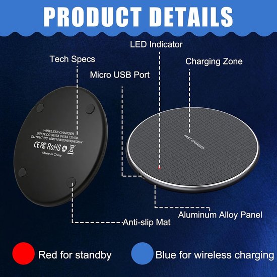 Draadloze 15W Oplaadstation met Indicatorlicht, Draagbare Qi Lader voor Smartphones, Geschikt voor iPhone en Samsung Galaxy Modellen — afbeelding 2