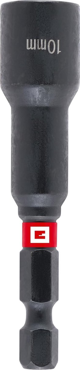 Originele Einhell magnetische slagmoersleutel met zeskantige kop en 1/4" E 6.3 schacht, 10 mm (chroomvanadium, torsiezone, permanente magneet, rode ring)