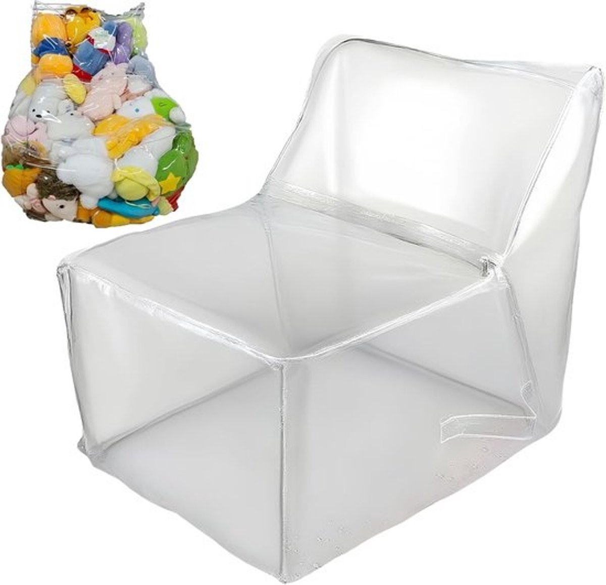 Opberghoes voor knuffels - Speelgoedzak - stoelhoes - Ruimtebesparend - Transparant zicht - 60 x 60 x 45 cm - Transparant