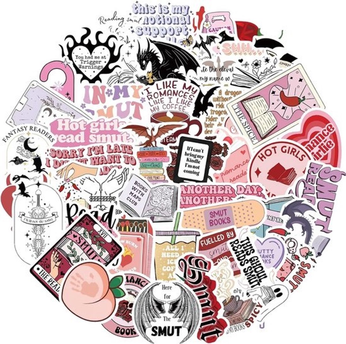 52pcs boekstickers voor Kindle - laptopstickers - e-reader - waterfles - schattige boek Tok - waterdichte vinylstickers - meisjes - holografisch - romantiek
