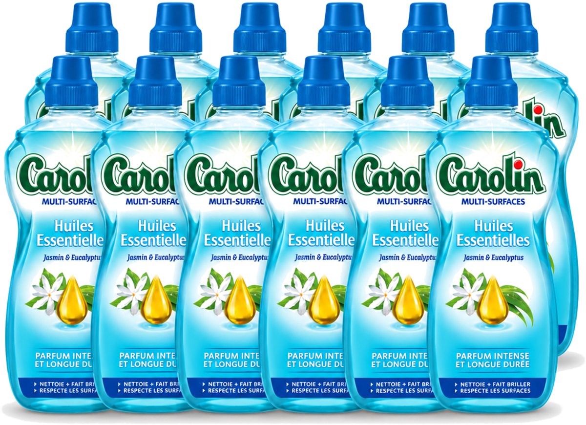 12 x Carolin - Allesreiniger - Essentiële Oliën van Jasmijn en Eucalyptus - 1 L - Voordeelverpakking - 12 stuks