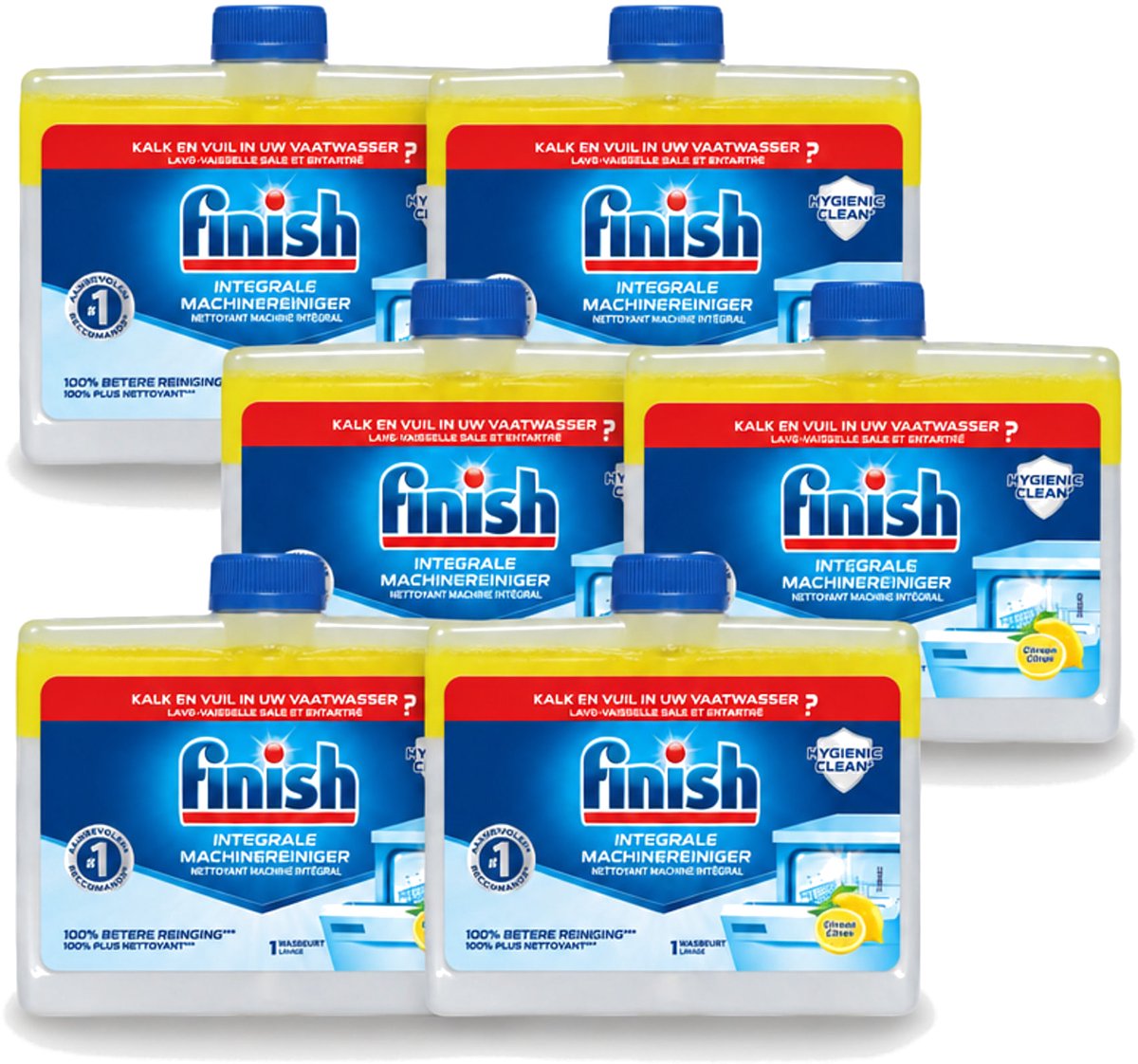 6 x Finish - Integrale Machinereiniger - Hygienic Clean - Anti-Kalk & Anti-Vuil - Citroen - 250ml - Voordeelverpakking - 6 stuks