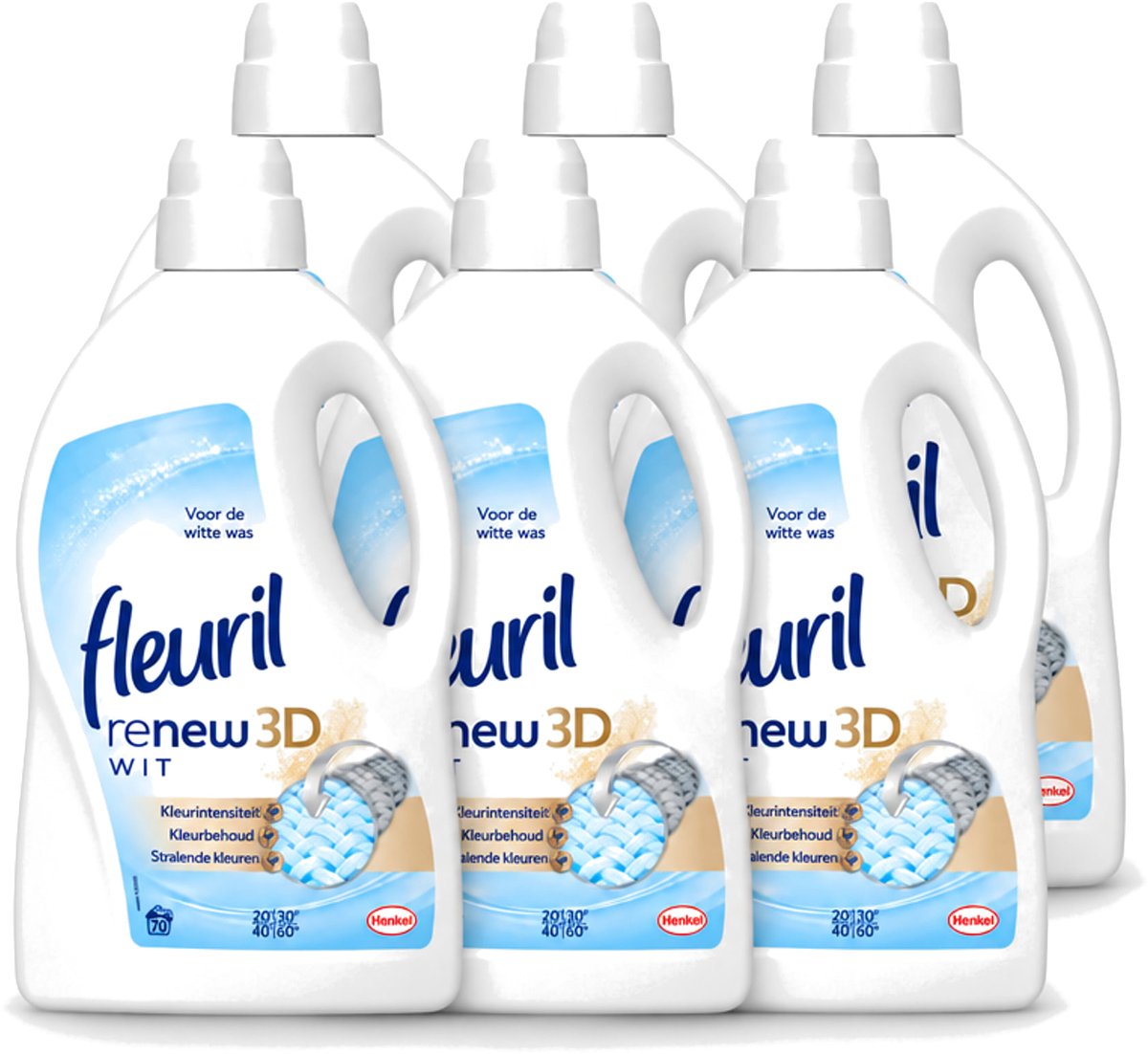 6 x Fleuril - Renew 3D - Vloeibaar Wasmiddel - Witte Was - 70 Wasbeurten - Voordeelverpakking - 6 stuks