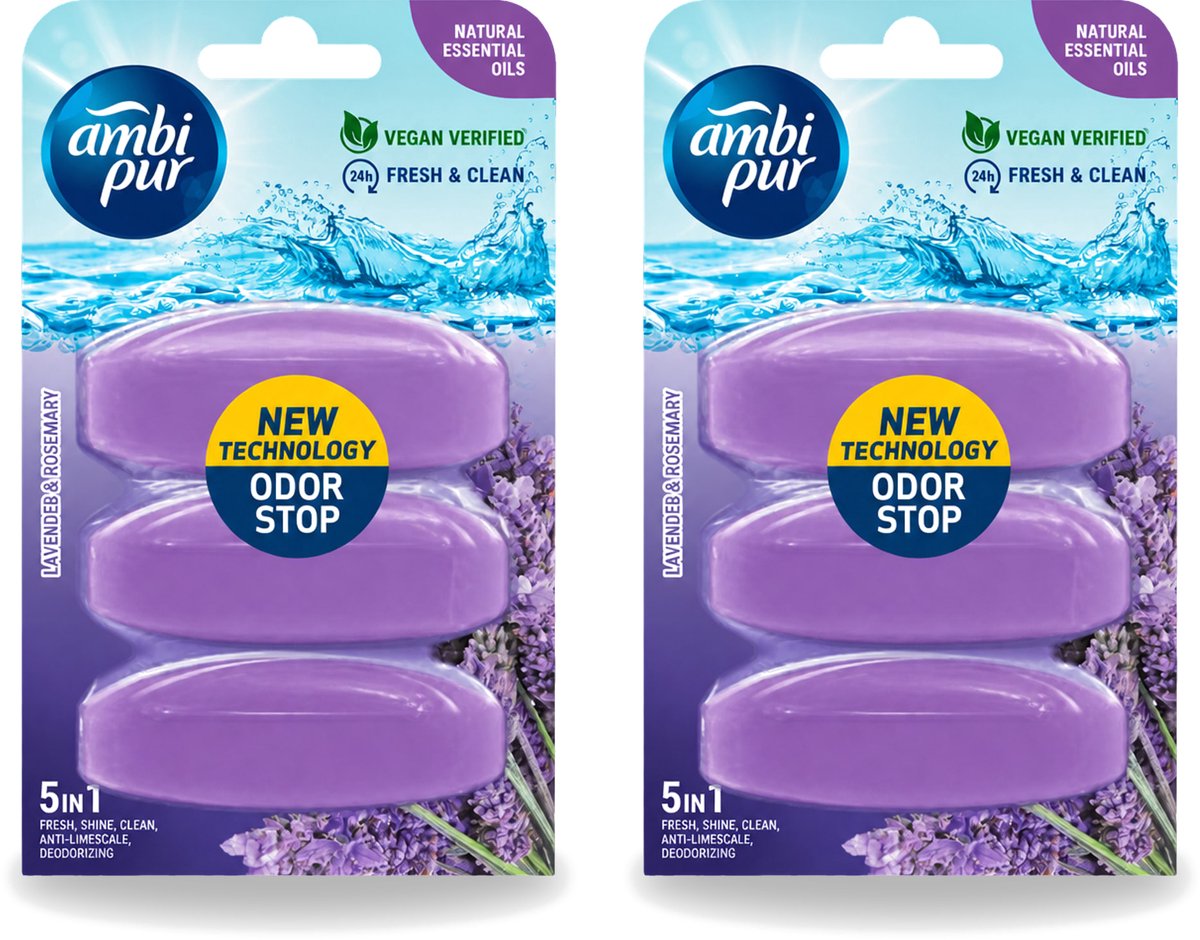 2 x Ambi Pur - Navulling Toiletblok - Lavendel & Rozemarijn - 3 Blokken - Voordeelverpakking - 2 stuks