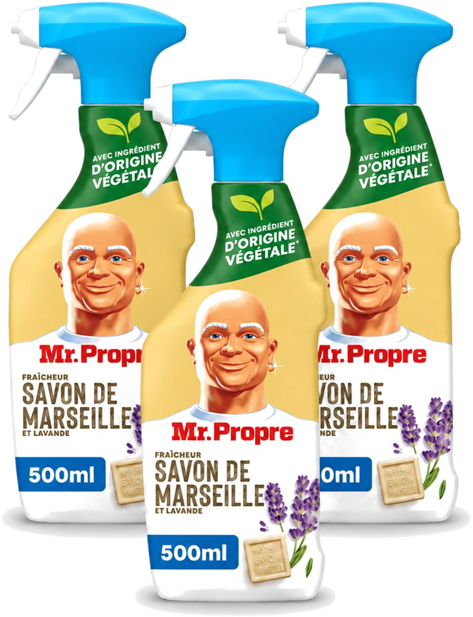 3 x Mr. Proper - Allesreiniger Spray - Marseille zeep en Lavendel - Natuurlijke ingrediënten - 500 ml - Bulkverpakking - 3 stuks