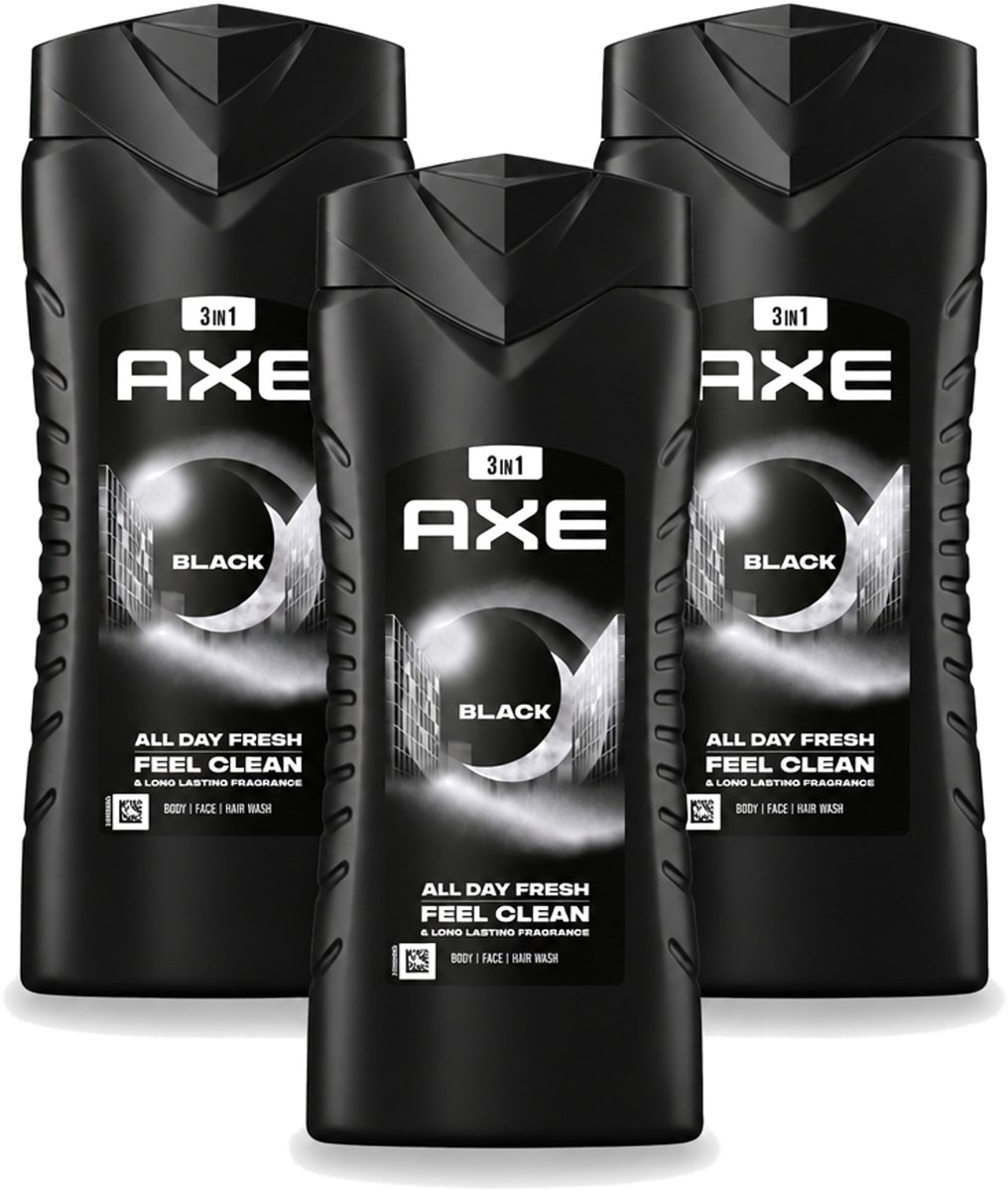 3 x Axe XL - 3-in-1 Douchegel - Black - Frozen Pear & Cedarwoord - 12hrs Long Lasting Scent - 400 ml - Voordeelverpakking - 3 stuks