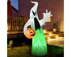 Opblaasfiguur Spook – 105 x 65 x 180 cm – Polyester – Wit – Zelfopblazend Met Ledverlichting Halloween