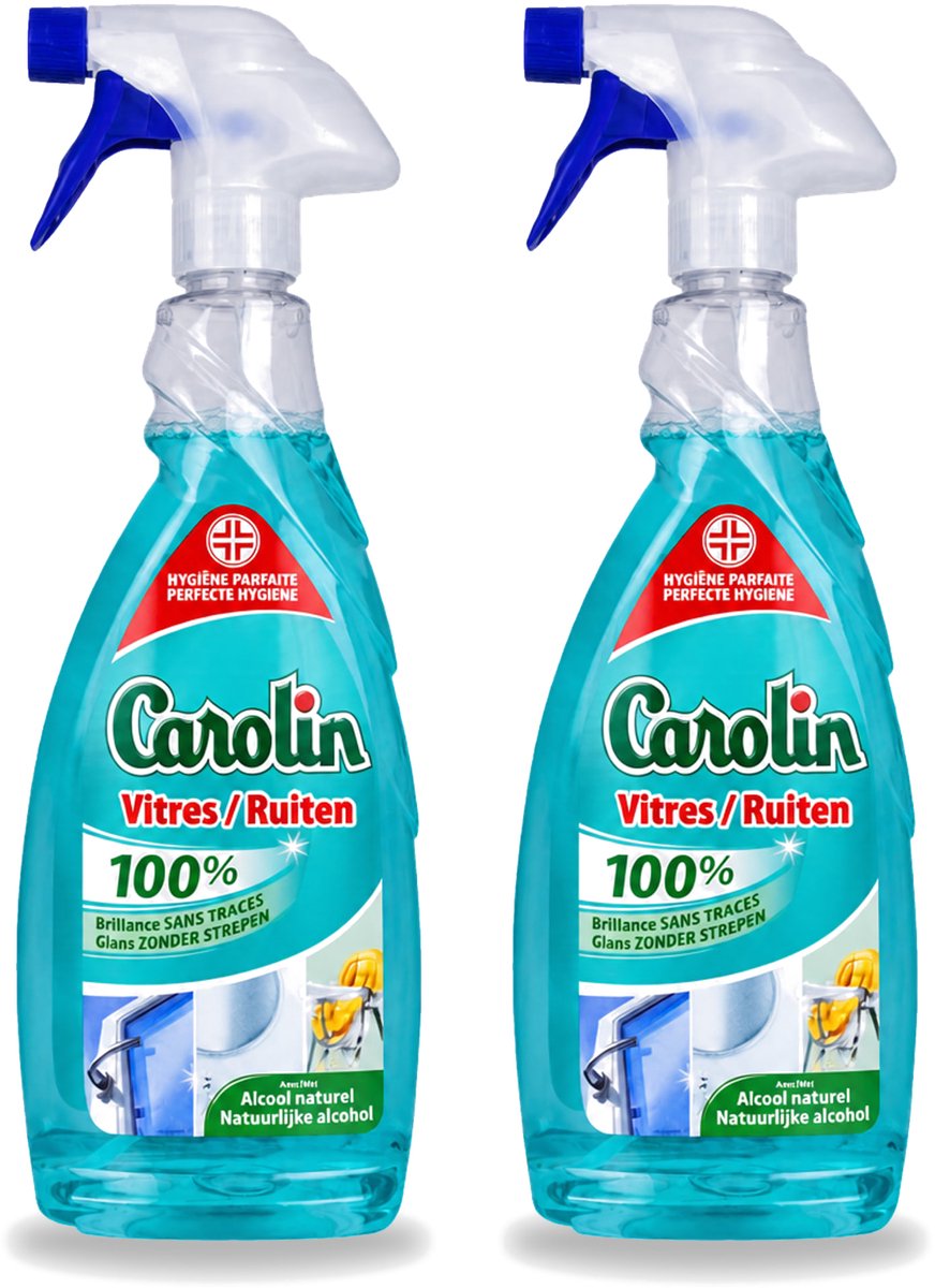 2 x Carolin - Glas- en Ruitenreiniger - Met Natuurlijke Alcohol - 650 ml - Bulkverpakking - 2 stuks