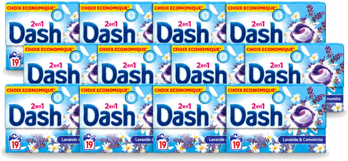 12 x Dash – Wasmiddel Pods 2-in-1 – Lavendel & Kamille – 19 Capsules - Voordeelverpakking - 12 stuks