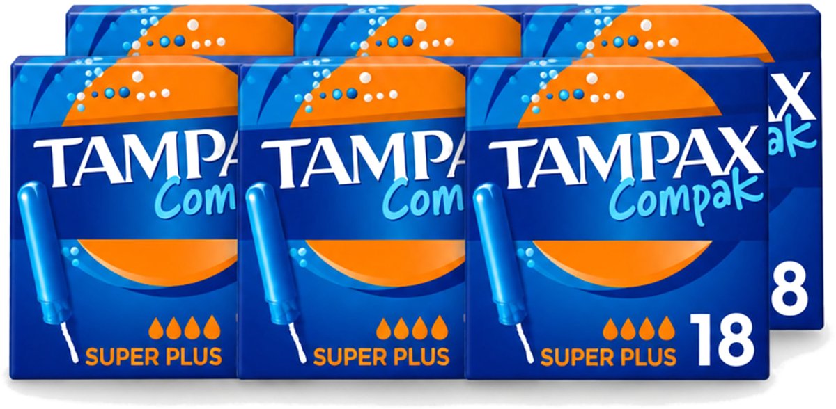 6 x Tampax Compak – Tampons – Super Plus - Voordeelverpakking - 6 stuks