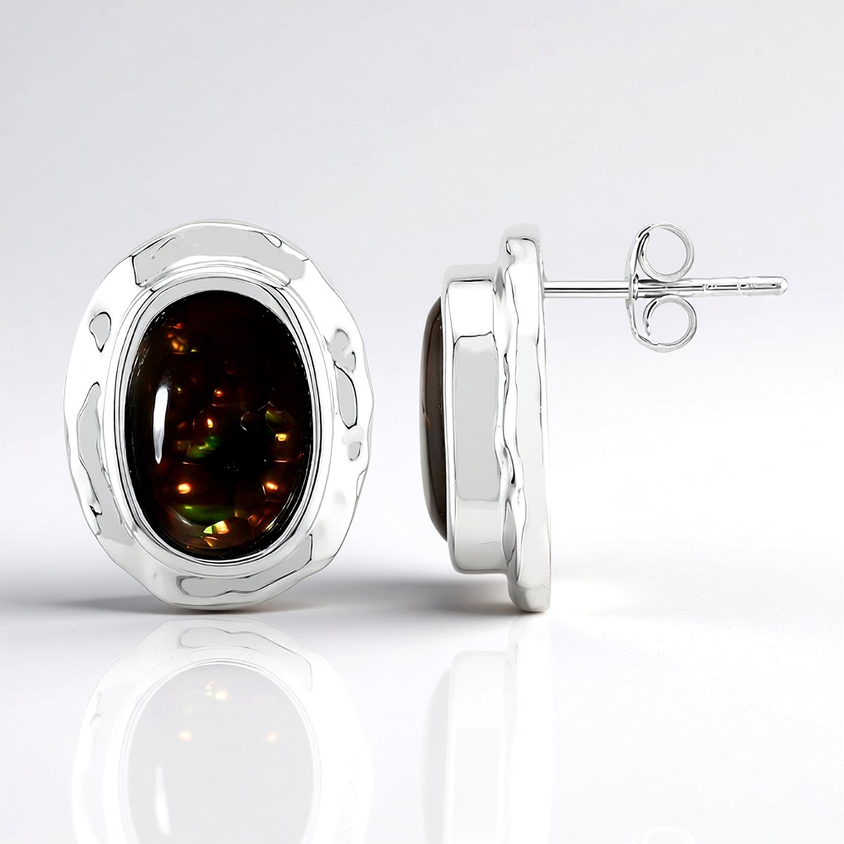 Cavill - 925 Sterling Zilver Oorbellen - Vuuragaat Ovaal Cabochon 6,77 ct - Handgemaakt, Elegante Mexicaanse Vuuragaat Sieraden