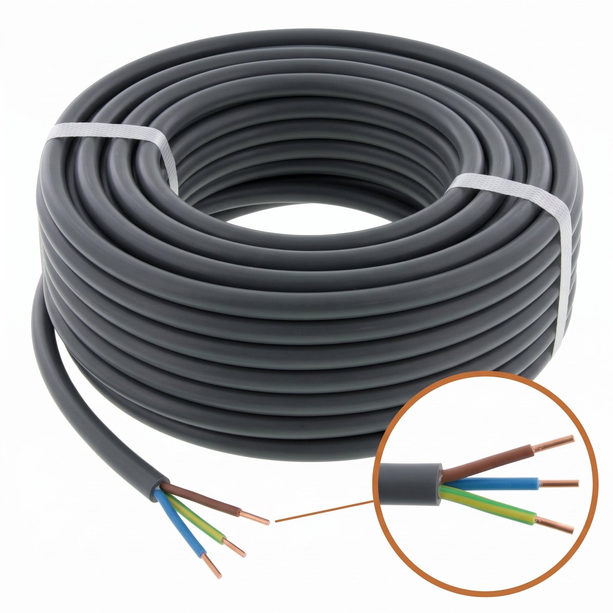 Cheqo® Buitenkabel 3 X 2.5 mm² 10 m - XMVK Kabel - Installatiekabel voor Binnen en Buiten - Elektrakabel voor Bovengronds Gebruik - Kabel voor Tuinverlichting en Buitenlamp of Buitenstopcontact - Tuinkabel - Grijs - Stroomkabel
