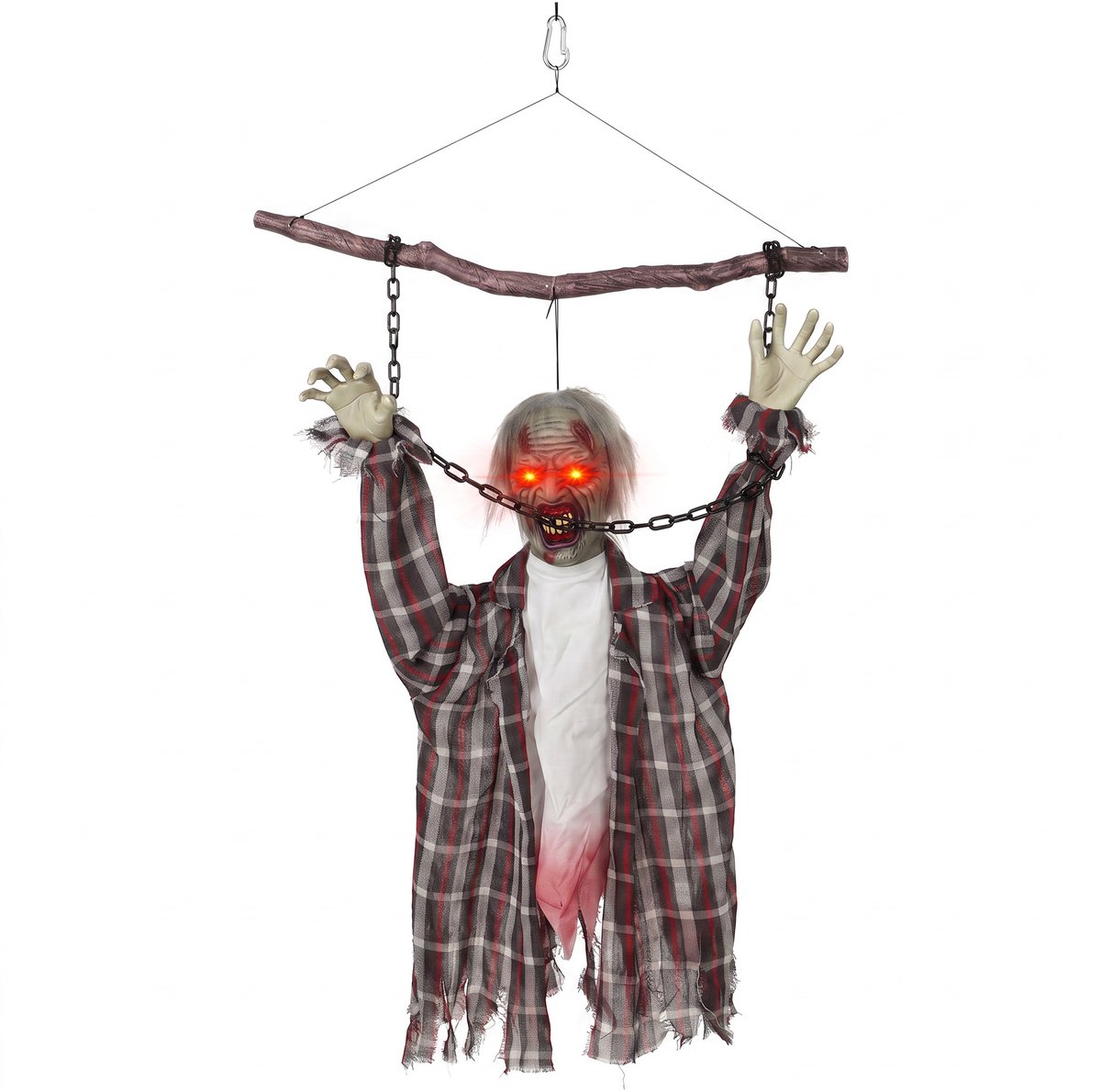 TEKROA® Halloween decoratie - Halloween-zombie - LED-ogen- schreeuwende en bewegende hangende Halloween-decoratie – door geluid of aanraking geactiveerde zombiedecoratie