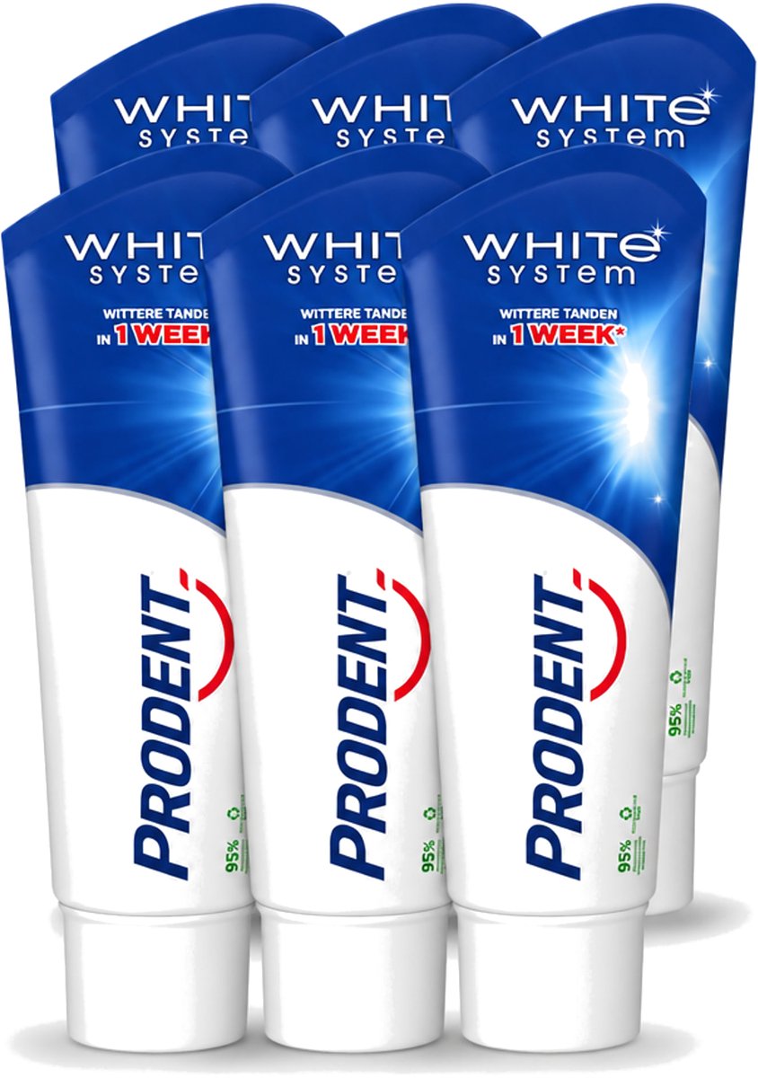 6 x Prodent – Tandpasta – White System – Natuurlijk Witmakend – 75 ml - Voordeelverpakking - 6 stuks