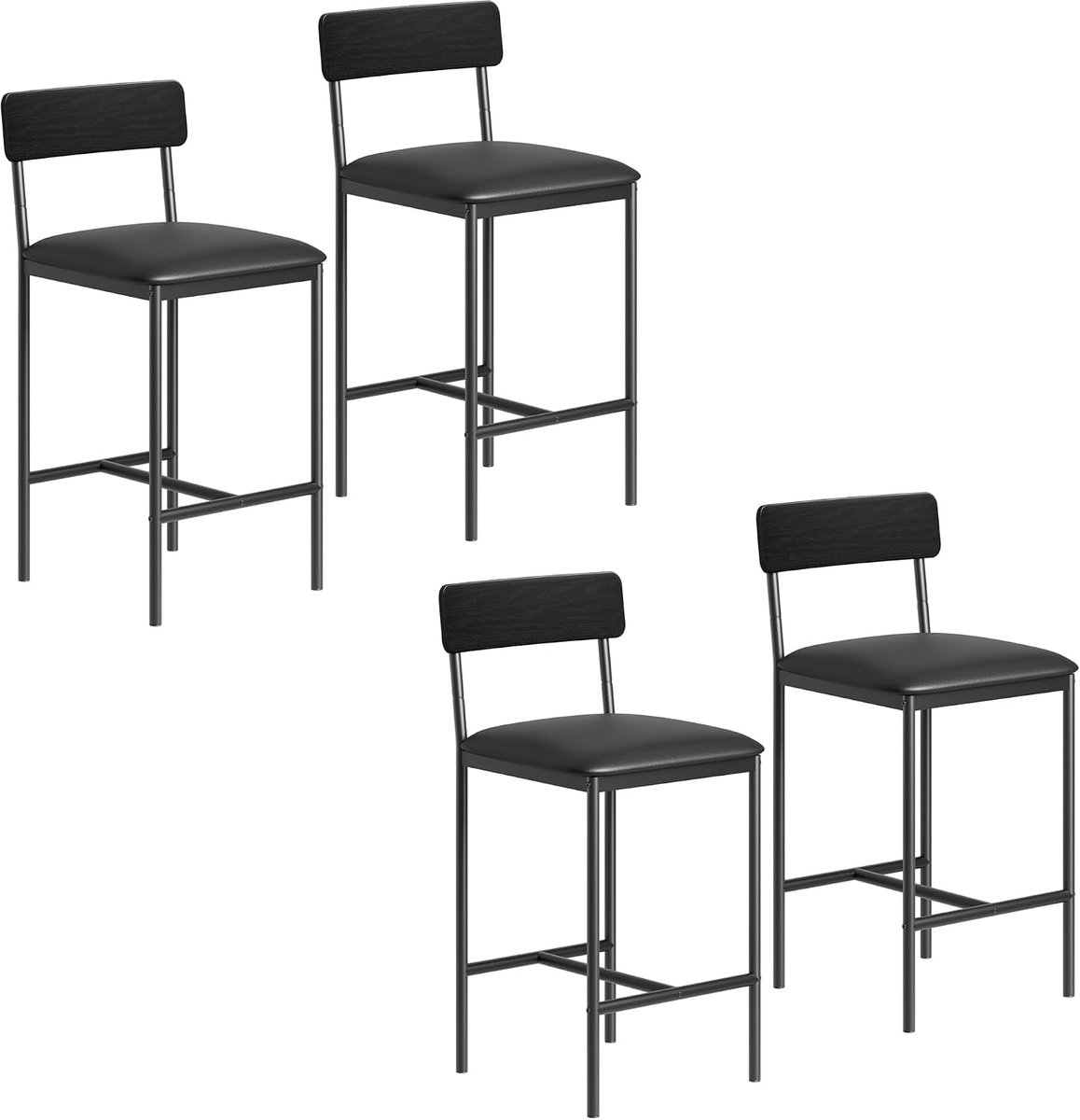 Barkrukken Set van 4 - 65 cm Barstoelen met Leuning Zwart Kunstleer