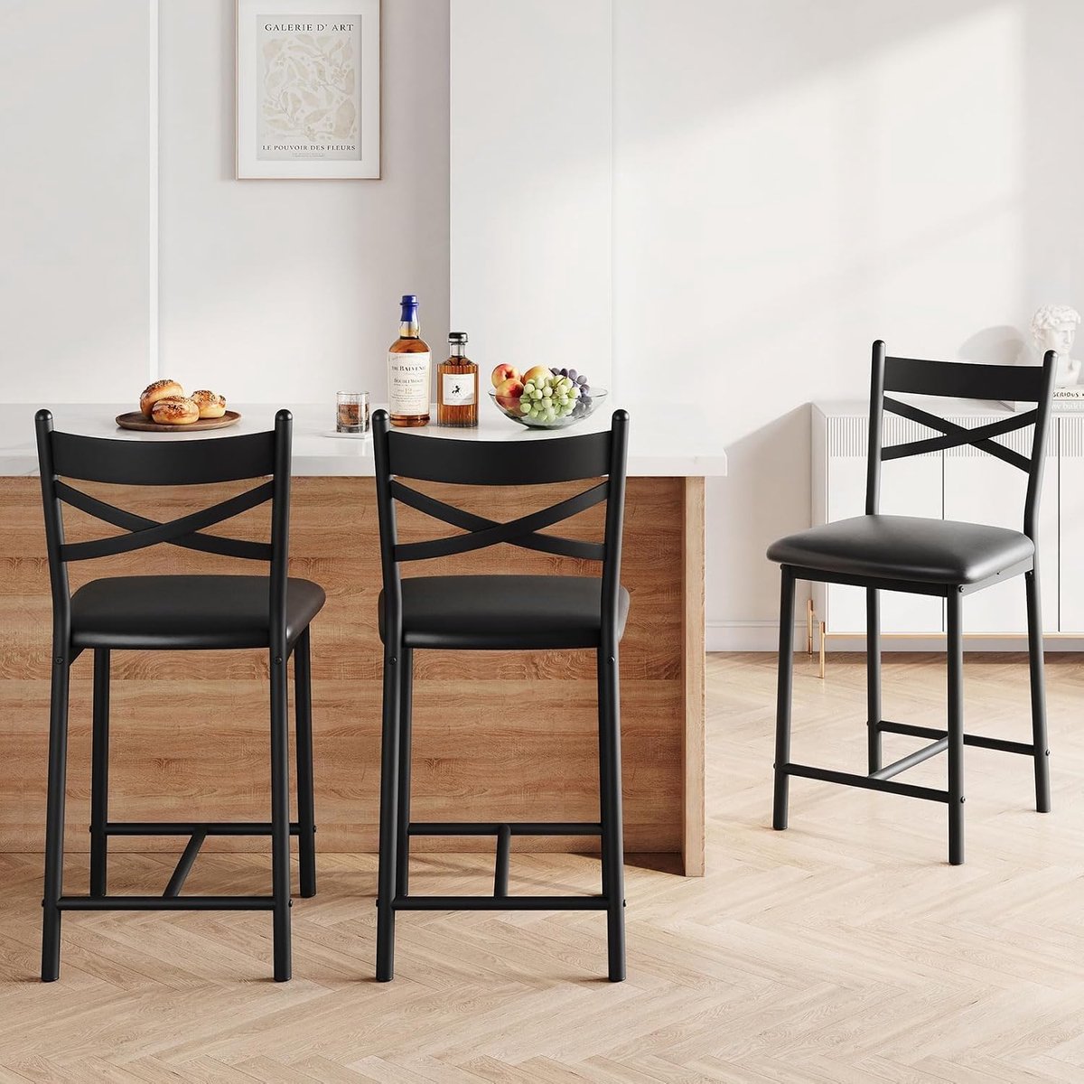 Barkrukken Set van 4 - 66 cm Barstoelen met Rugleuning Zwart PU 136kg