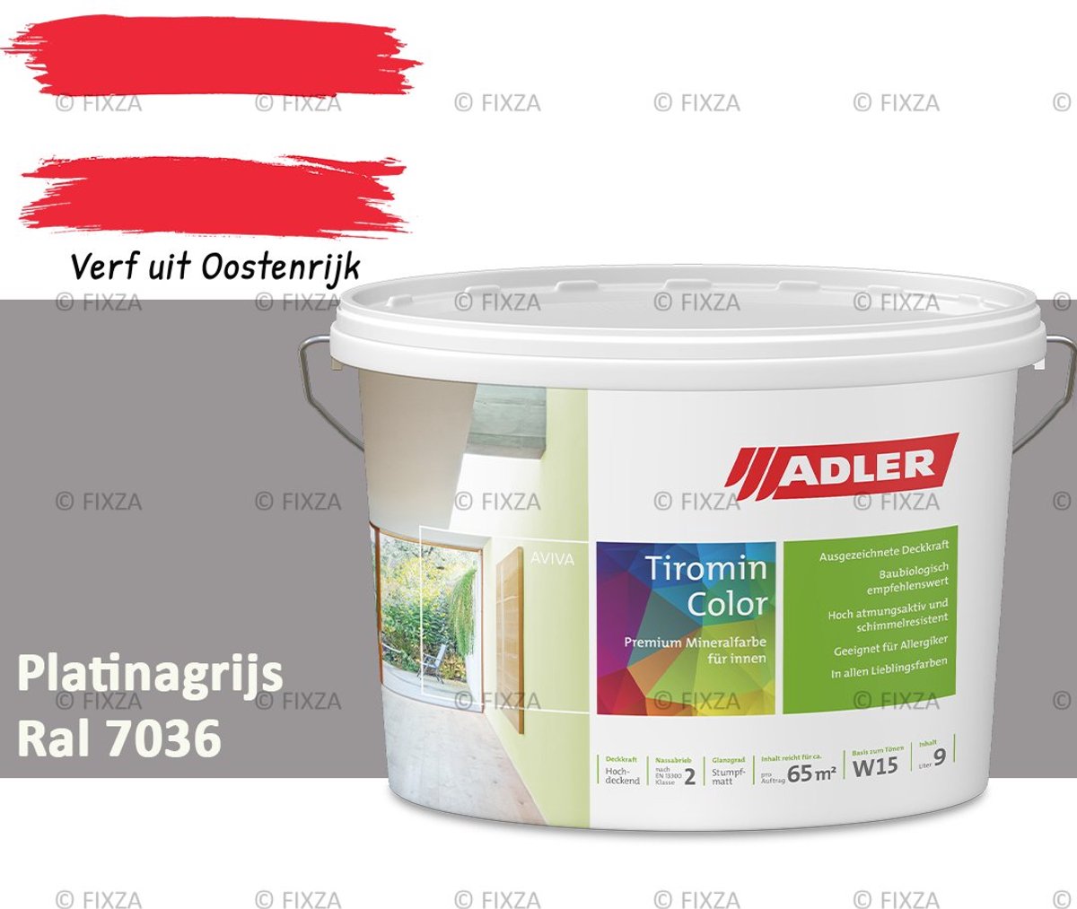 ADLER Aviva Tiromin-Color Silicaat Muurverf Binnen – 1 Liter – RAL 7036 Platinagrijs, Hoogdekkende & Ademend – Ecologische Schimmelwerende Wandverf