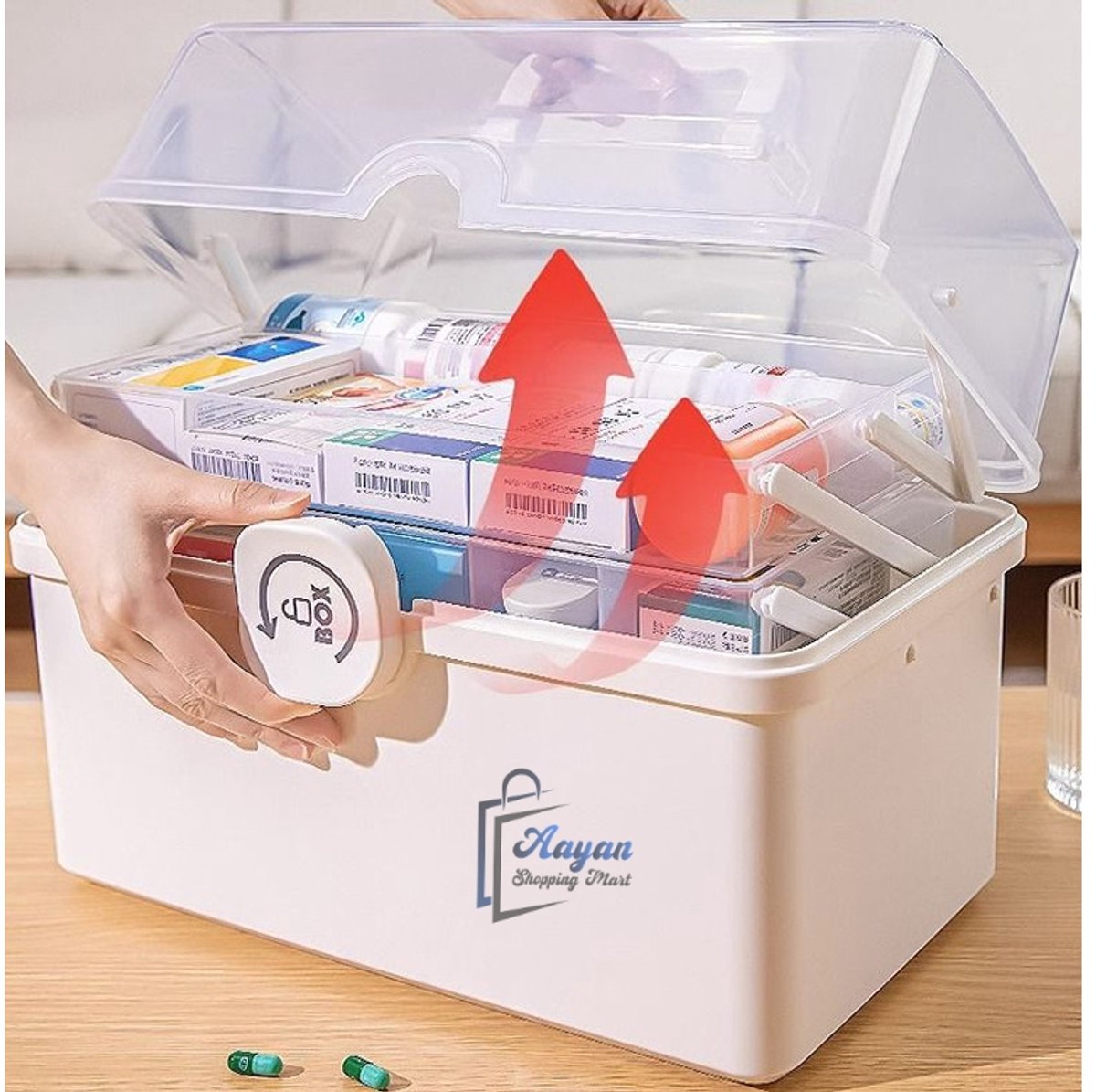 Medicijnbox Groot – EHBO Organizer met Slot – Opbergkoffer voor Medicijnen en Verbandmiddelen – 74863