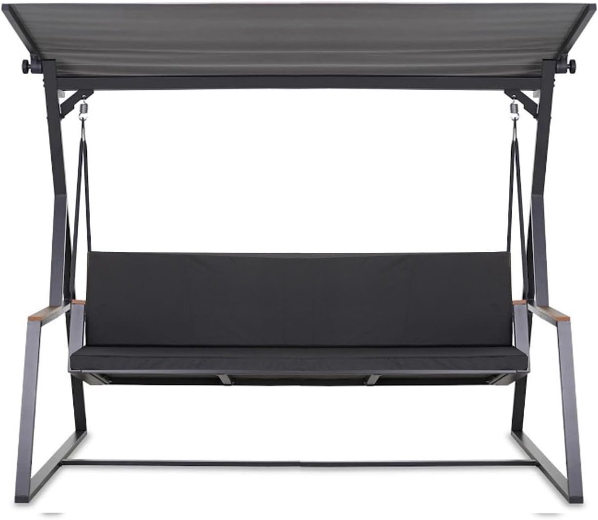Schommelbank, 7 cm dik, zit- en rugkussen, afneembare overtrek, omkeerbaar, tuinkussenset (zwart, 180 x 50 x 50 cm)