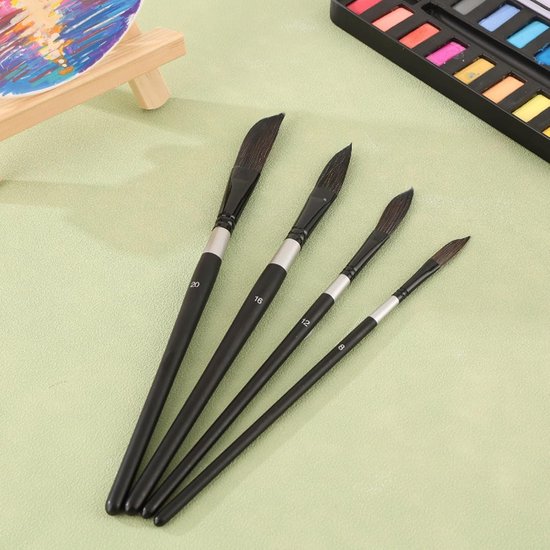 Set van 4 dolkpenselen, aquarelpenselen, gestreept, voor acryl, olie, kunstenaar, multifunctioneel, zwart — afbeelding 4