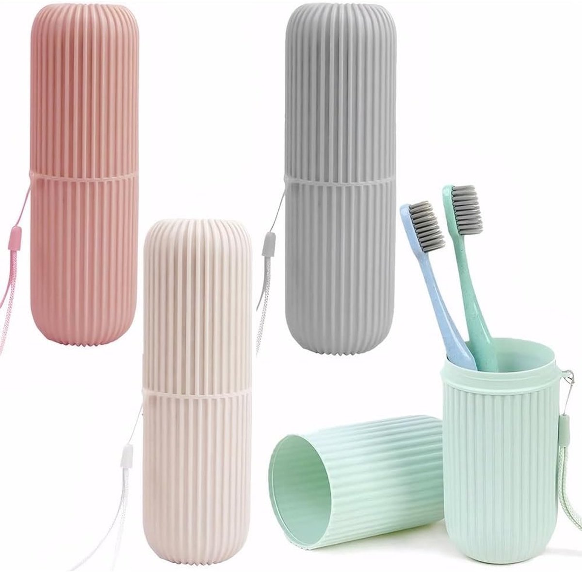Reisdoos voor Tandenborstels, Set van 4 Stuks, Ideaal voor Vakantie, Hiking en Thuisgebruik, Verkrijgbaar in Wit, Grijs, Roze en Groen