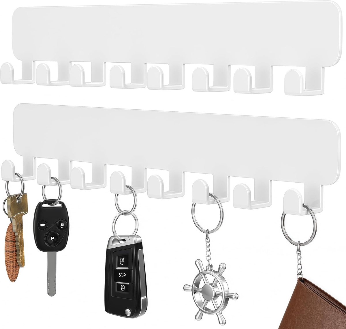 pickpiff Key Holder Wall Adhesive, 8 Hooks, Black, Wall Mounted Without Drilling, Key Chains for Living Room, Kitchen - ShopVlot