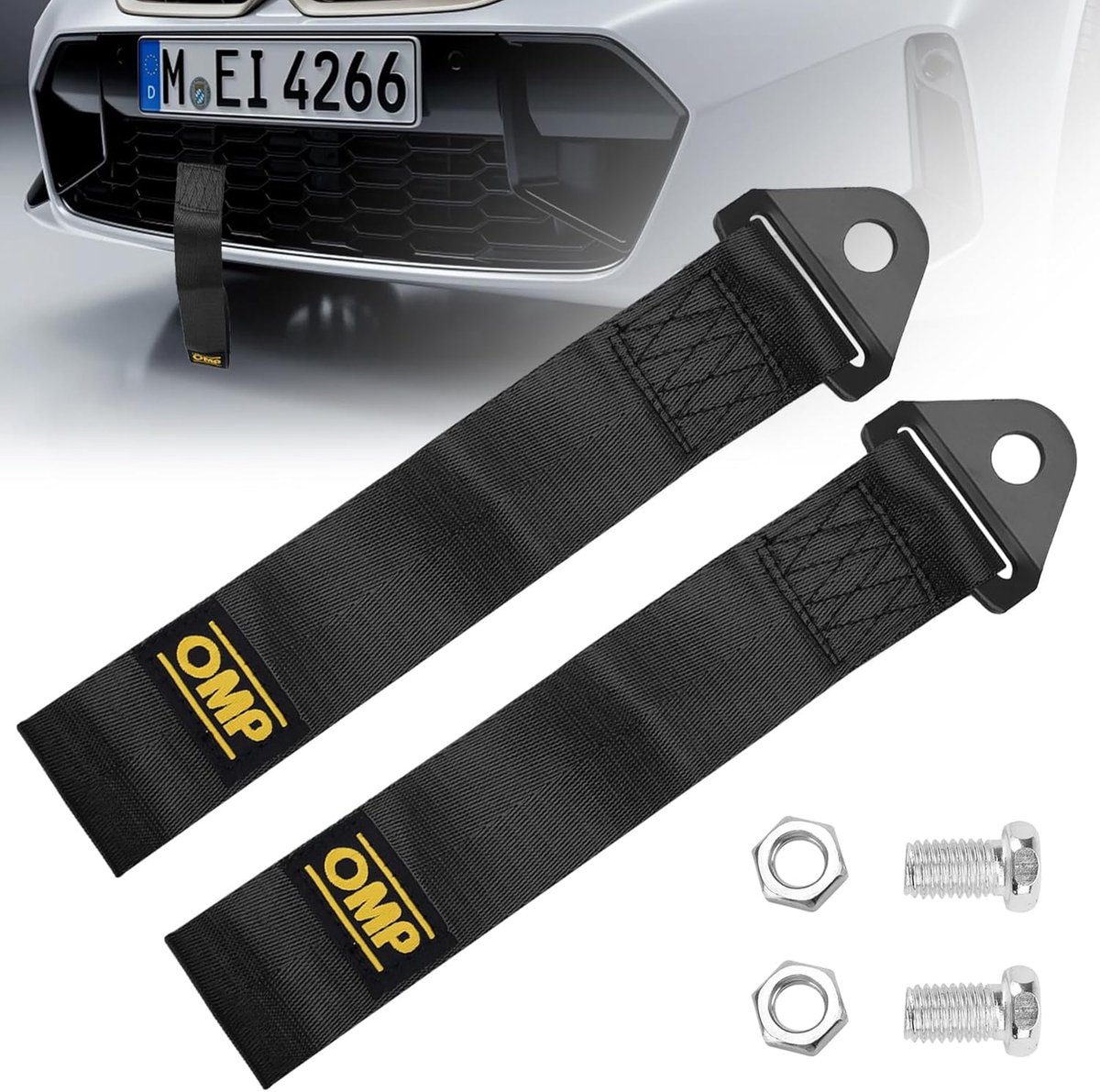 SnelShoppen - Set van 2 sterke sleepkabels en sleepbanden, hoogwaardig nylon sleepriem met extra stevige sluiting, versterkte sleepriem voor raceauto