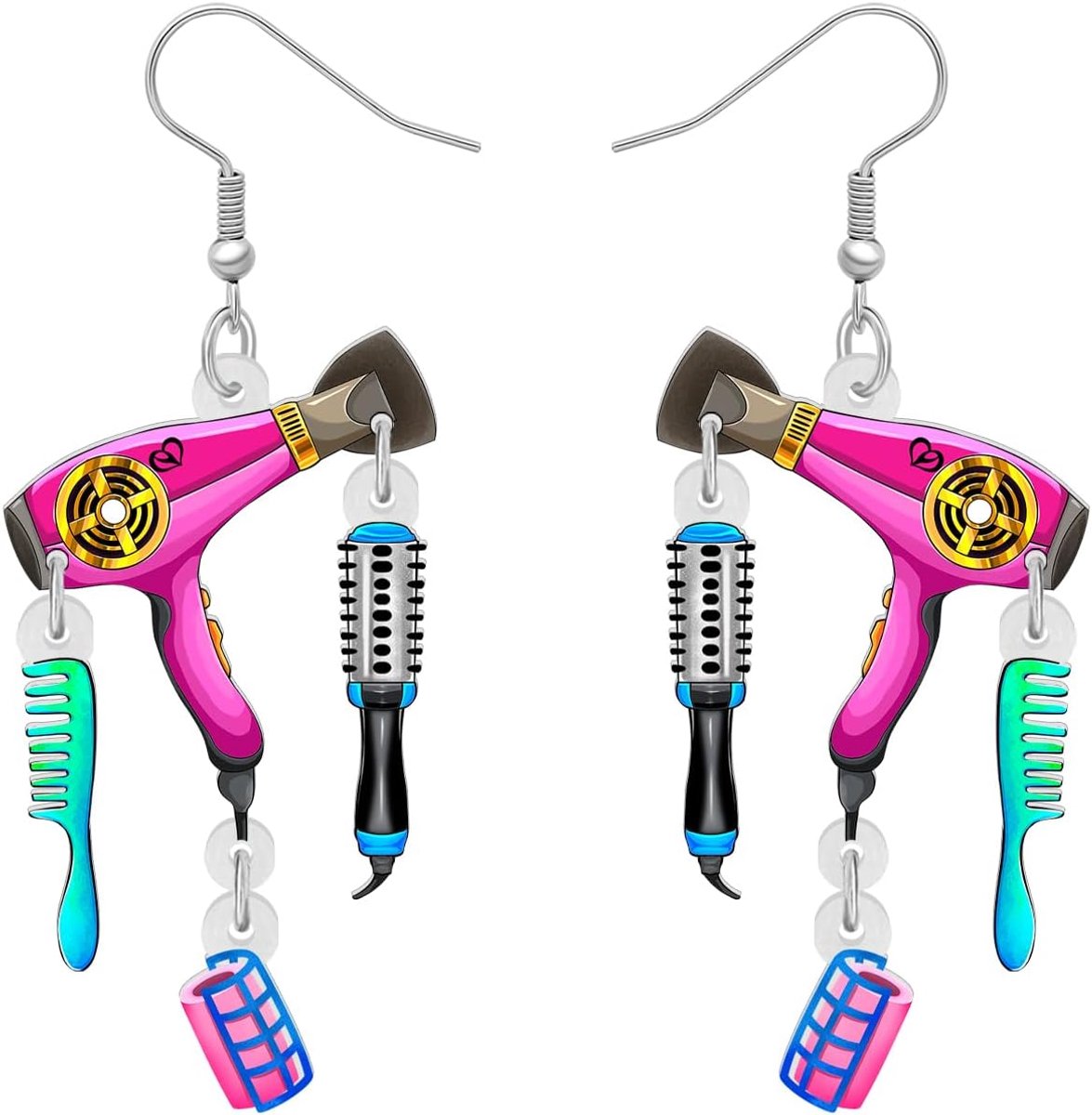 Acrylic Fun Hair Dryer Hair Dryer Earrings Comb Scissors Dangle Fashion Jewelry Barber Cosmetology Gifts For Women - ShopVlot