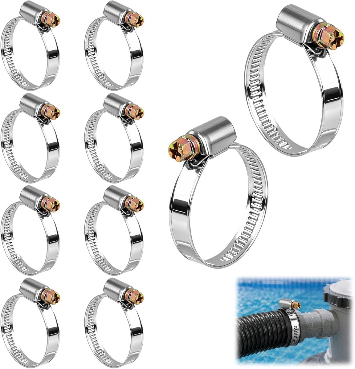 10 Adjustable Stainless Steel Clamp Clamps 25-40 mm, Stainless Steel Clamps DIN3017 for Garden Hoses, Pool Pump - ShopVlot