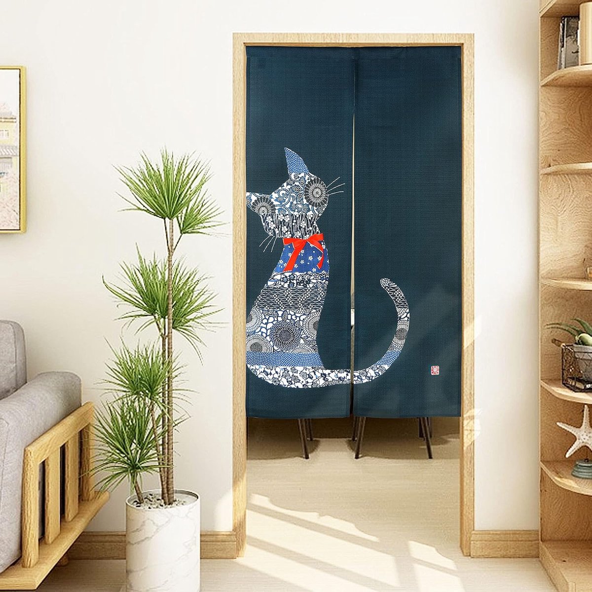 LIGICKY Noren Doorway Curtain Japanese Style Cat Traditional Chinese Floral Print Tapestry Boho Room Divider Curtains - ShopVlot