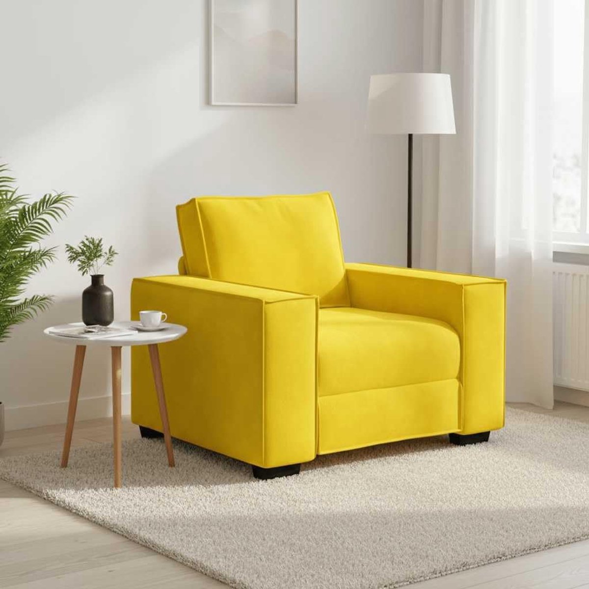 Stoel geel stoel geel 100x78x84 cm fluwelen sofa met brede armleuningen en dik gevoerde zitting voor woonkamer en kantoor