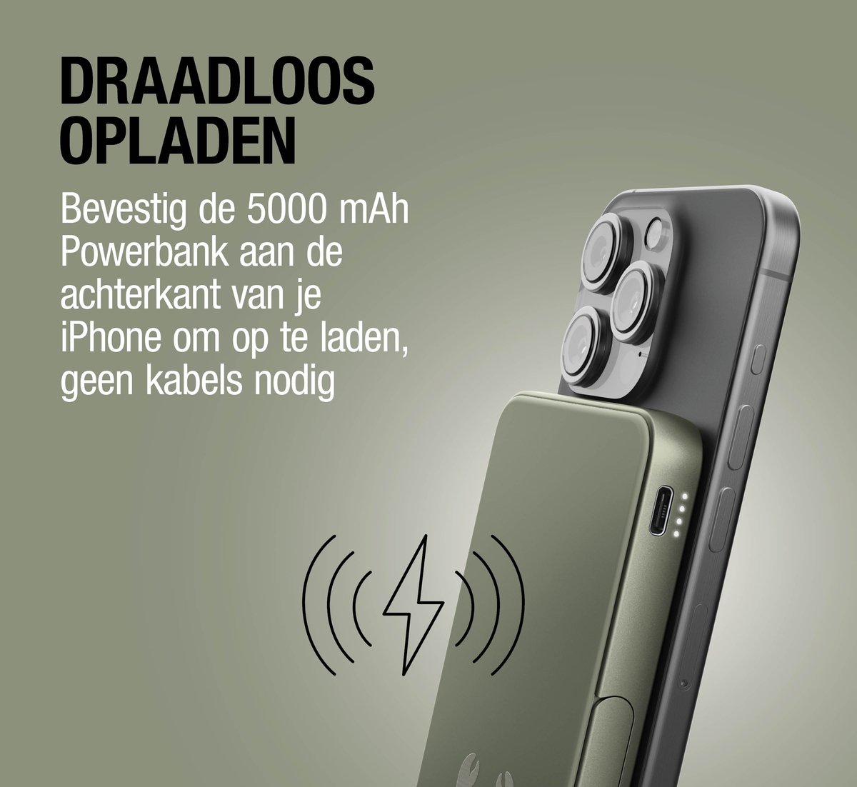 Fresh Magnetische Powerbank 5000 mAh Draadloos Groen - afbeelding 3