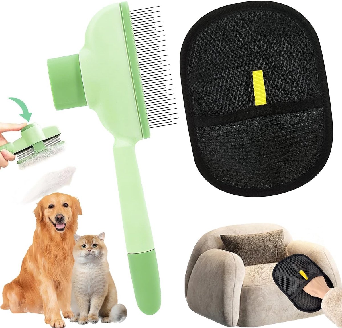 Haarverwijderingsset voor Huisdieren met Borstel en Handschoen, Ideaal voor Katten en Honden, Effectieve Verzorging en Vachtverwijdering