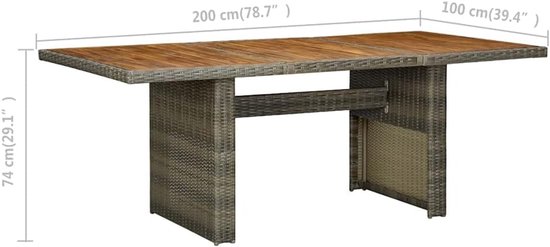 Polyrotan tuintafel met massief acaciahout, bruin, stabiel gepoedercoat stalen frame, onderhoudsvriendelijk PE-rotan, moderne eettafel voor buiten — afbeelding 2