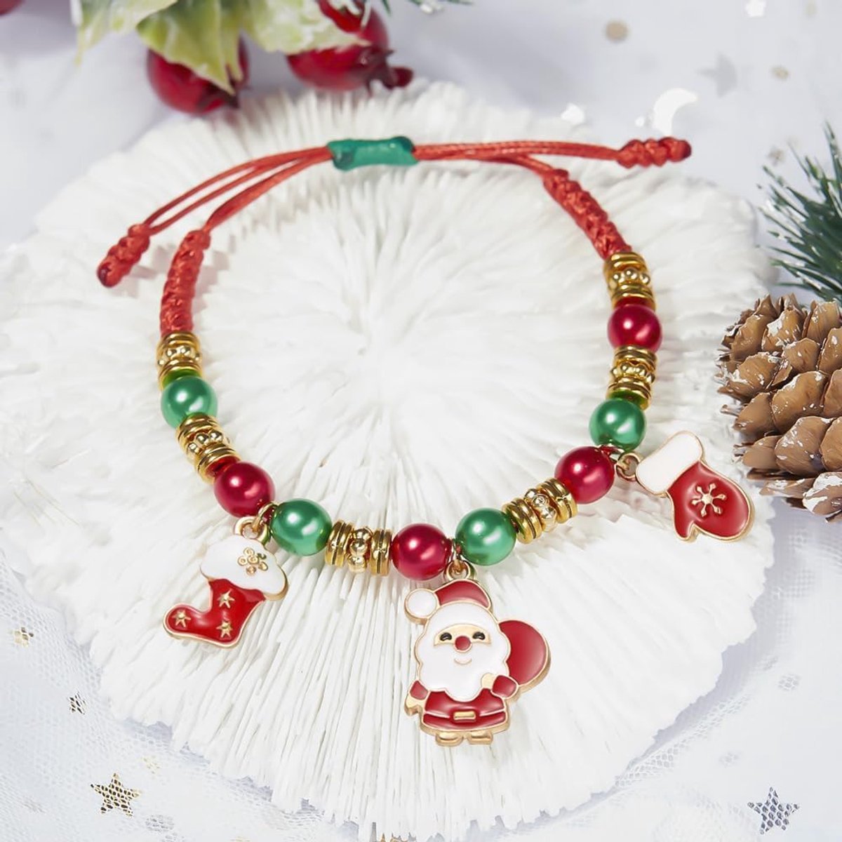 Vrouwen parelarmbanden - handgemaakt gevlochten - verstelbaar - perfect voor kerstdecoratie - ShopVlot