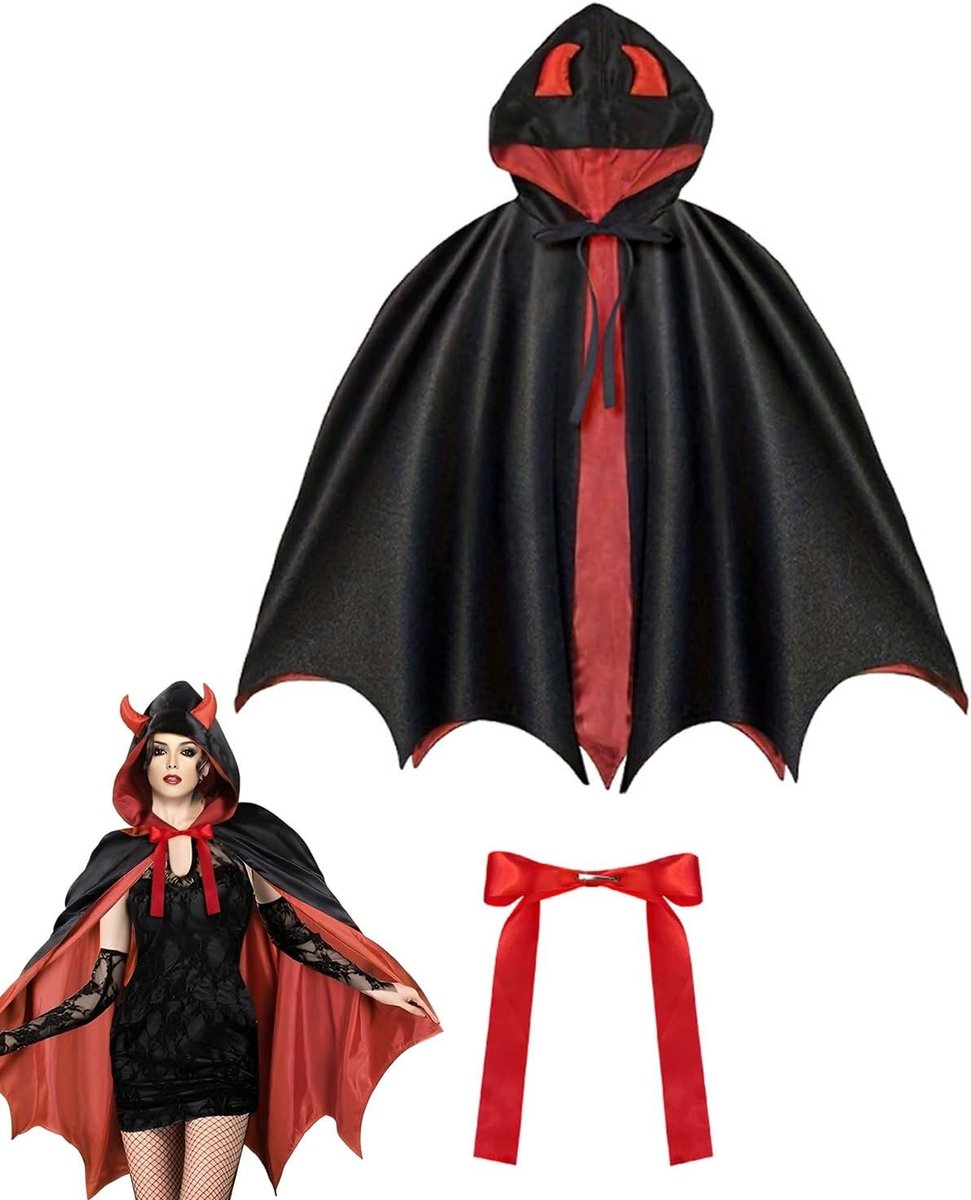 Halloween Kostuum voor Vrouwen - Rode Duivel Jurk met Kap en Cloak - Vampier Outfit voor Feestjes en Verkleedpartijen