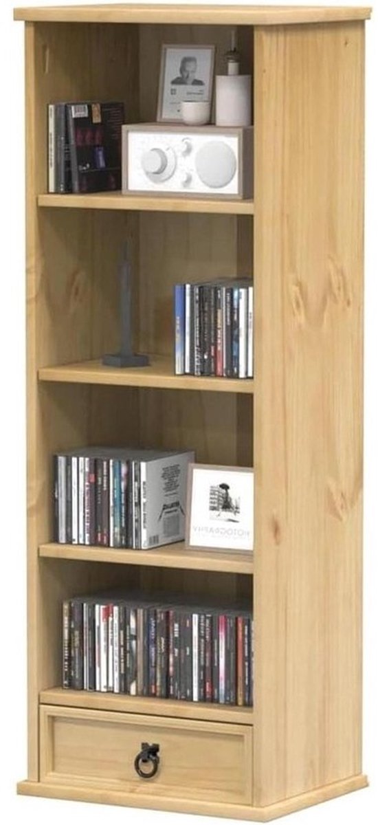 CD-kast van grenenhout - Opbergkast voor muziek - Voor het organiseren van cd's - Afwerking van massief hout - 40x30x110 cm - Honingwas