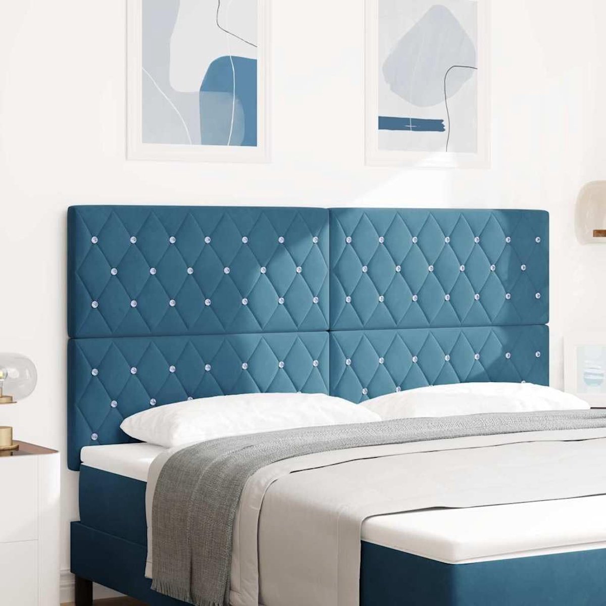 Led-hoofdeinde, 180 cm, met RGB-strepen, donkerblauw fluweel, in hoogte verstelbaar, technisch en grenenhout, gemakkelijk te reinigen