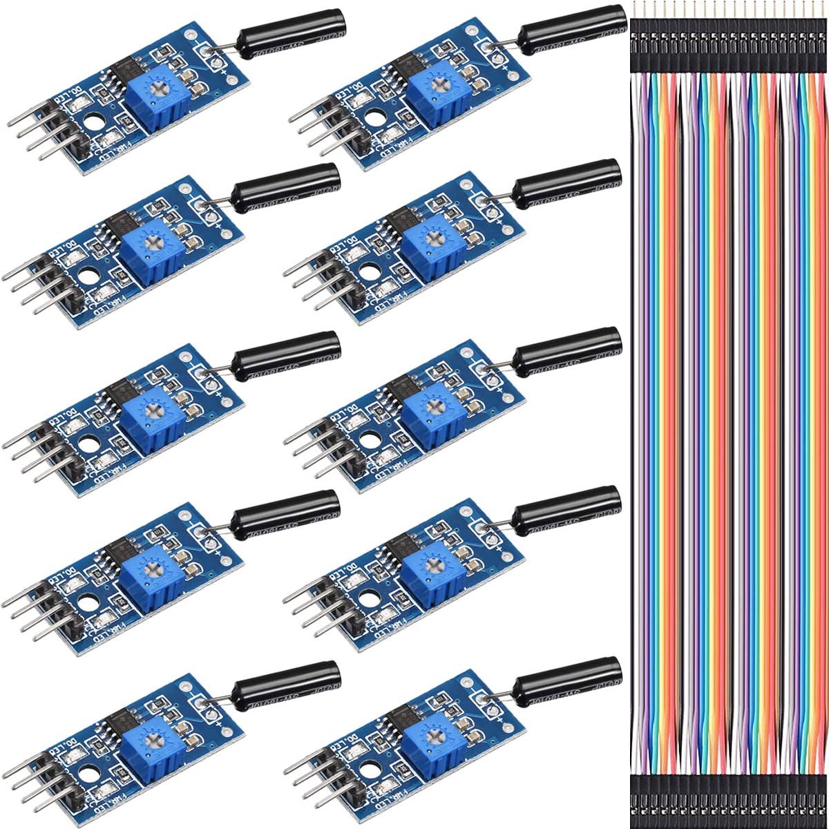 Image of 10 x High Sensitivity SW-18010P Vibration Sensor Module, Vibration Sensor Module, with DuPont Cable for Arduino, Pack - ShopVlot