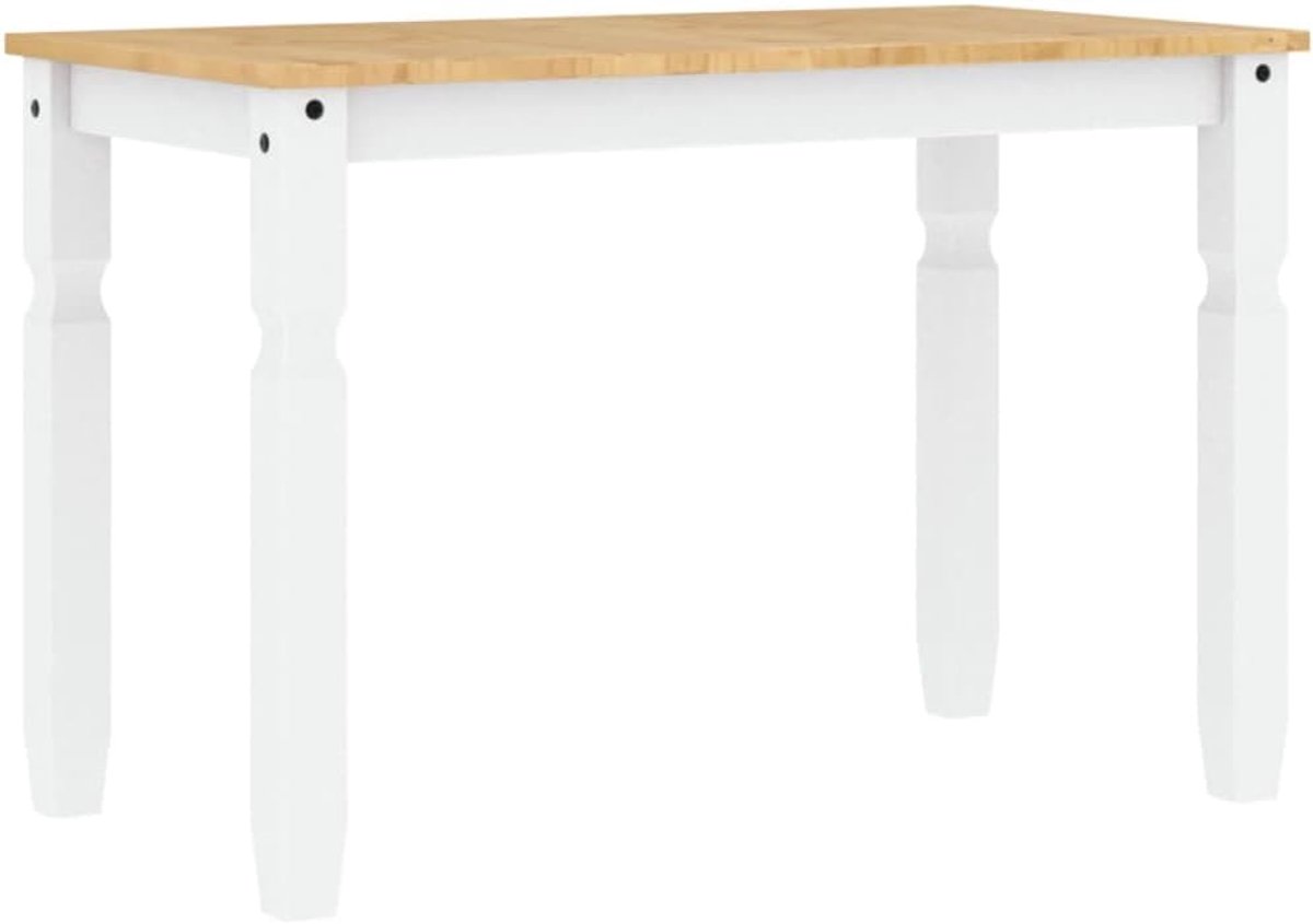 Eettafel van massief grenenhout, 112 x 60 x 75 cm, wit, keukentafel voor eetkamer, robuust tafelblad, eenvoudige reiniging, belastbaar tot 110 kg per zitplaats