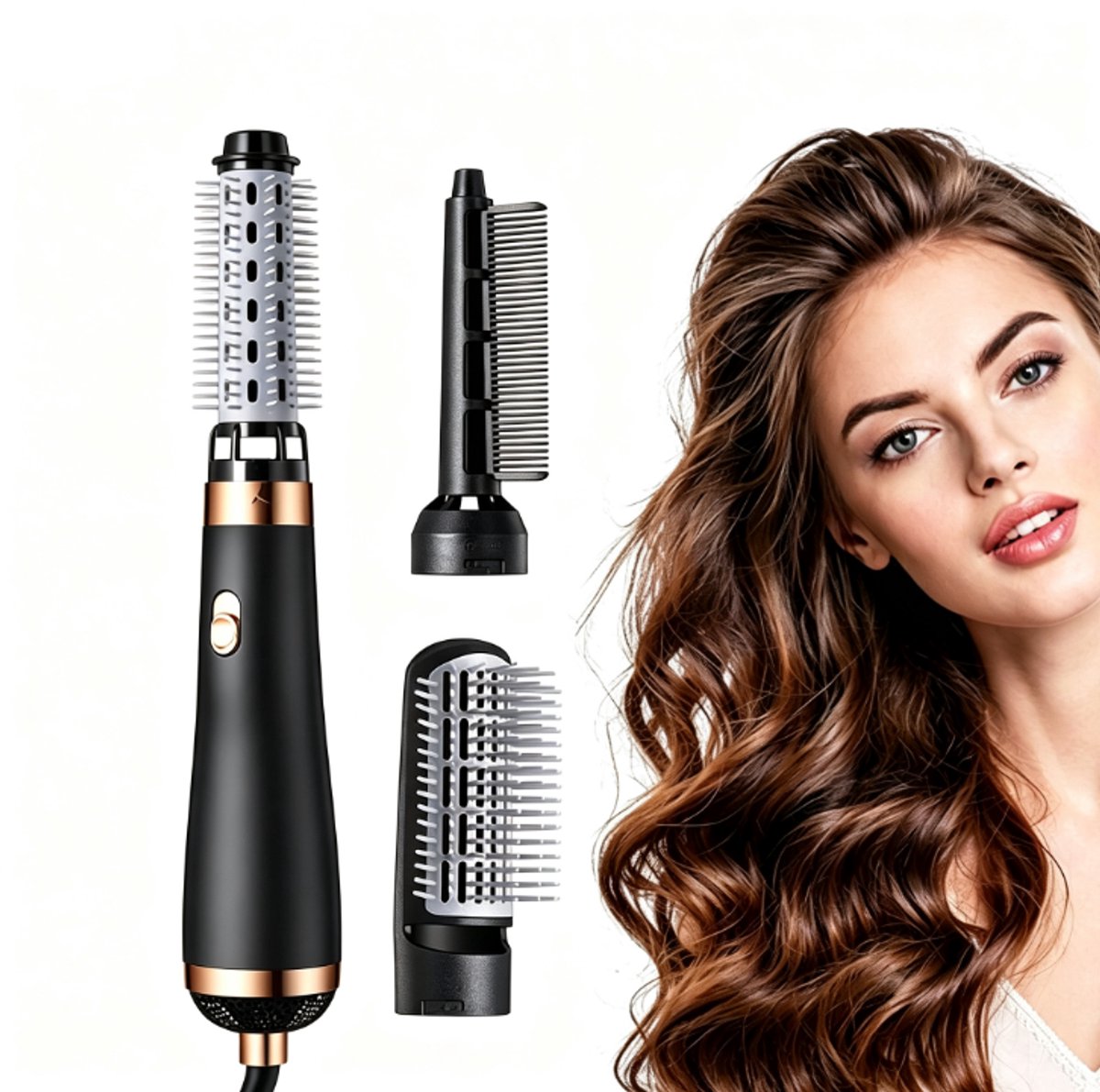 Haardroger met borstel, elektrische haarborstel, krulborstel en stijlborstel, 2-in-1 borstelfohn voor het drogen en stylen van haar, geschikt voor thuis, reizen en salon gebruik（zwart）