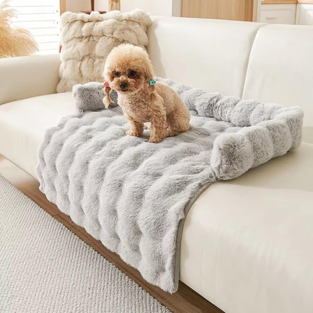 Huisdiermat Pluche – Extra Dikke Zachte Hondenmat en Kattenmat – Warme Rustplek met Konijnenhaar-look – Voor Slapen, Rusten en op de Bank – Lichtgrijs – 75 × 75 cm – 1 Stuk