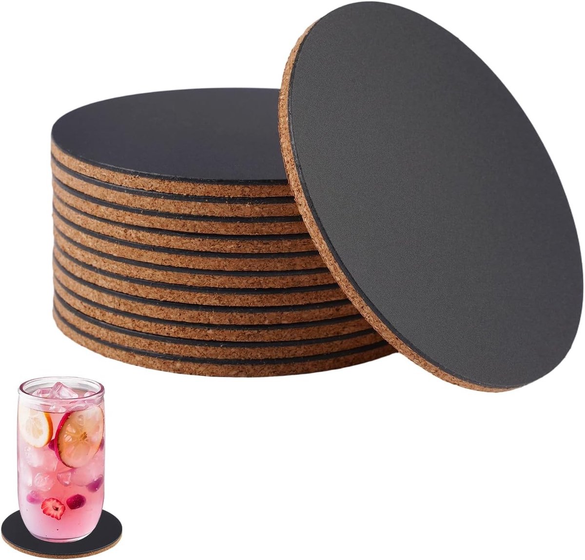 Ronde Kurken Coasters van 10 cm, Set van 12, Ideaal voor Bescherming van Tafels en Glazen