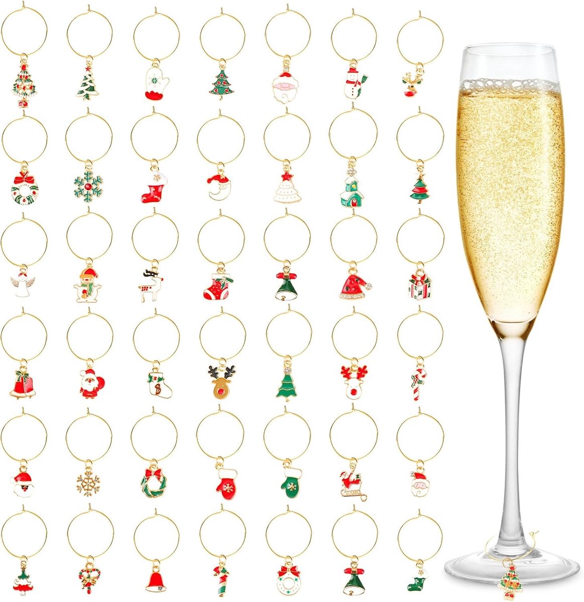 Kerst Wijnglas Bedels - Multicolor - Voor Wijnglazen - Decoratieve Drinkmarkers voor Feesten