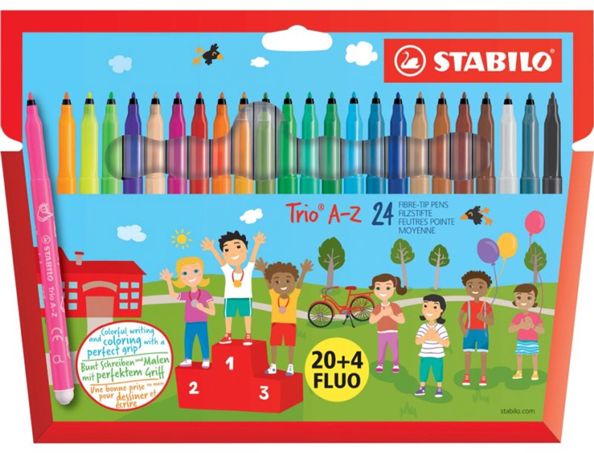STABILO Trio A-Z viltstiften, driekantig, 24 stuks, uitwasbaar