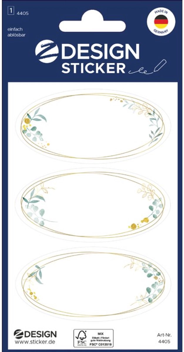 AVERY Zweckform decoratieve huishoudlabels, ovaal met bloemenrand, wit, 9 stuks