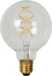 Gouden G95 LED lamp met transparant glas en een zichtbaar spiraalvormig filament.