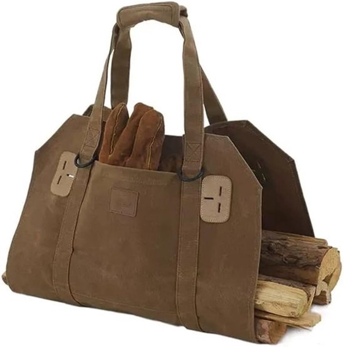 Opbergtas voor brandhout - Draagbare houtzak - Gebruik bij buitenhaard - Grote capaciteit - 45x26x6cm - Bruin