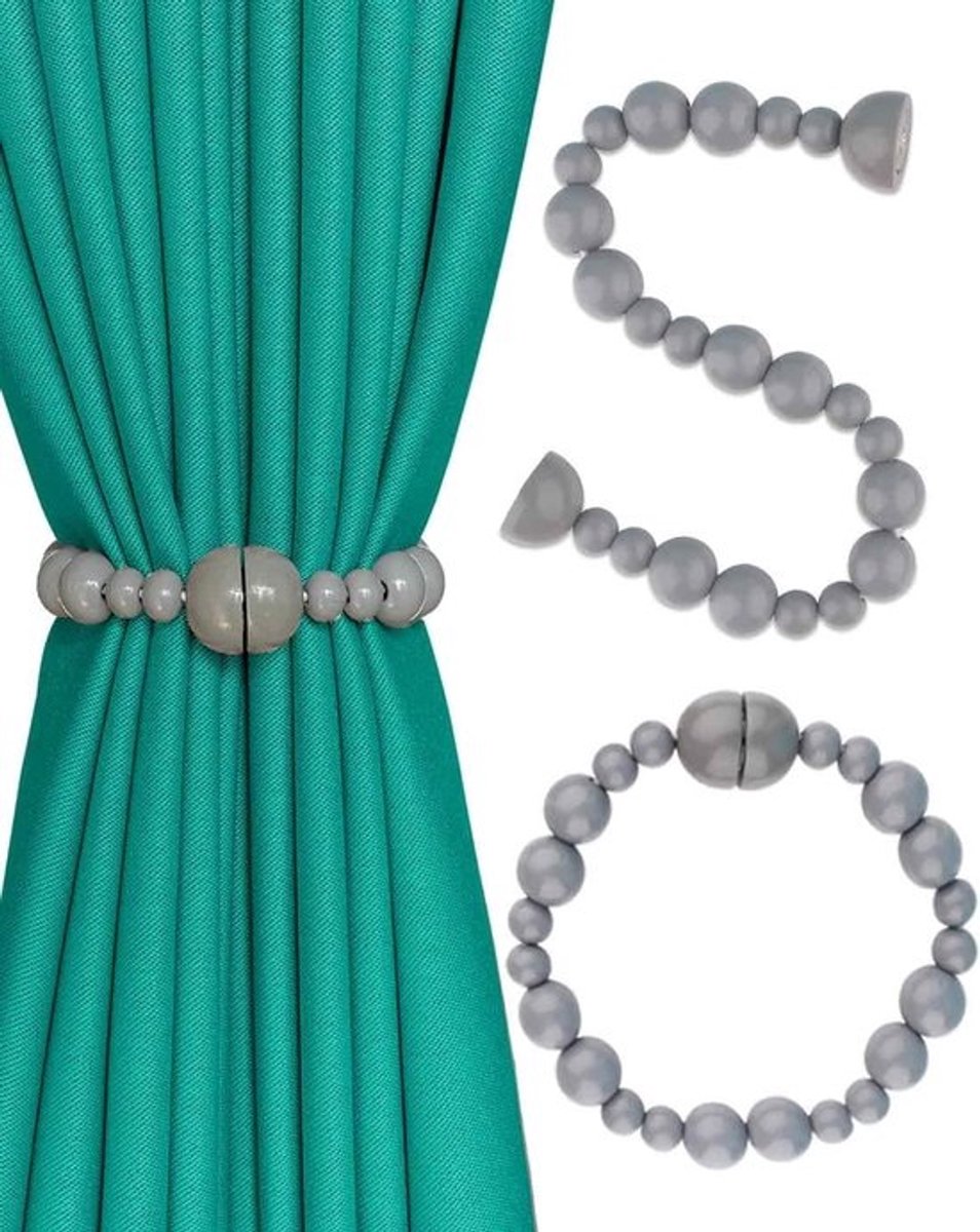 Gordijnbinders - Gordijnhouders - Decoratief ophangen - Magnetische sluiting - Lengte 10 cm - Grijs