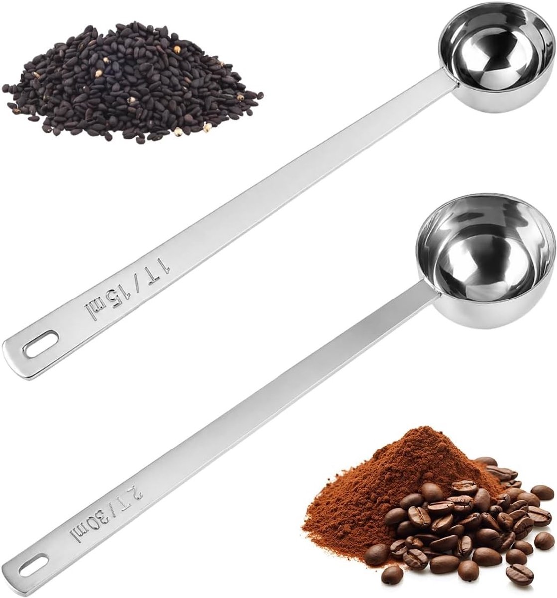 Koffie Maatlepel Set van 2 Stuks, RVS Maatlepels voor Koffie, Thee en Specerijen